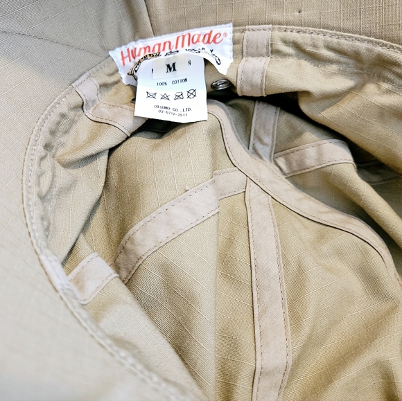 Human Made (STRM-CWBY) Rip Stop Round Bucket Men Sz M Khaki Cap/Hat - Picture 9 of 9